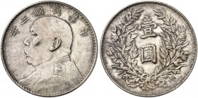 ÜBRIGES AUSLAND. CHINA. - Volksrepublik seit 1911. 
1 Dollar Jahr 3 = 1914, Triangel.
Dav. 225, Yeo. 329 vz+