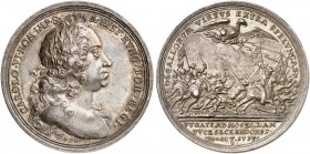Karl VI., 1711-1740. 
Silbermedaille 1735 (von P. P. Werner u. P. G. Nürnberger, 43,0 mm), auf den Sieg an der Mosel. Büste / Blitze schleudernder Ad...