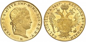 Ferdinand I., 1835-1848. 
Dukat 1847, Karlsburg.
Friedb. 226, Her. 53, Schlumb. 297 Gold kl. Rdf., vz - St / St