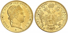 Ferdinand I., 1835-1848. 
Dukat 1848, Karlsburg.
Friedb. 226, Her. 54, Schlumb. 298 Gold vz