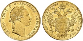Franz Joseph I., 1848-1916. 
Dukat 1854, Karlsburg.
Friedb. 233, Her. 91, Schlumb. 385 Gold Kr., vz