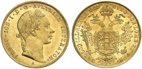 Franz Joseph I., 1848-1916. 
Ein drittes Exemplar.
Gold min. Rdf., vz / vz - St