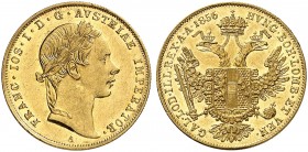 Franz Joseph I., 1848-1916. 
Dukat 1856, Wien.
Friedb. 490, Her. 79, Schlumb. 373 Gold vz / vz - St