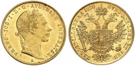 Franz Joseph I., 1848-1916. 
Dukat 1858, Wien.
Friedb. 490, Her. 81, Schlumb. 375 Gold f. Kr., vz
