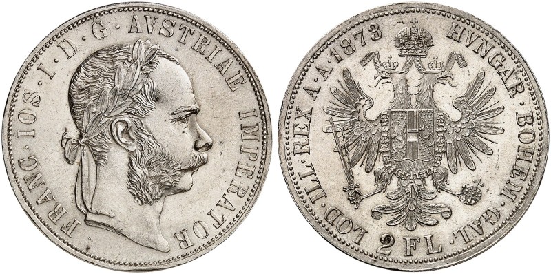 Franz Joseph I., 1848-1916. 
Doppelgulden 1873, Wien.
Thun 458, Dav. 27, Her. ...