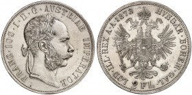 Franz Joseph I., 1848-1916. 
Doppelgulden 1873, Wien.
Thun 458, Dav. 27, Her. 502 f. St