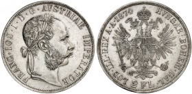 Franz Joseph I., 1848-1916. 
Doppelgulden 1874, Wien.
Thun 458, Dav. 27, Her. 503 winz. Kr., f. St
