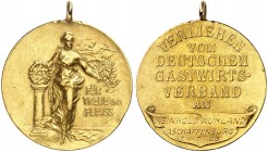 ASCHAFFENBURG. - Stadt. 
Tragbare Goldmedaille o. J. (graviert 1926, von Chr. Lauer, 25,3 mm, 9,1 g, 919) des Deutschen Gast­wirts-Verband. Göttin mi...