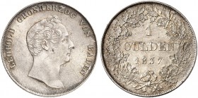 BADEN - DURLACH. Karl Leopold Friedrich, 1830-1852. 
1 Gulden 1837.
AKS 92, J. 56 schöne Patina, f. St