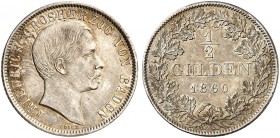BADEN - DURLACH. Friedrich I., 1856-1907. 
1/2 Gulden 1860.
AKS 126, J. 75a schöne Patina, vz+