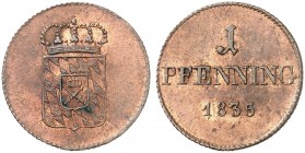 BAYERN. Ludwig I., 1825-1848. 
1 Pfennig 1835.
AKS 93, J. 25 prfr