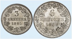 BAYERN. Ludwig I., 1825-1848. 
Lot von 2 Stück: 6 Kreuzer 1846, Ludwig II., 3 Kreuzer 1865.
AKS 82, 182, J. 60, 97 prfr
