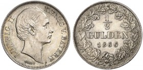 BAYERN. Ludwig II., 1864-1886. 
1/2 Gulden 1866.
AKS 180, J. 102, Witt. 2013 Anm. prachtvolle Patina, St