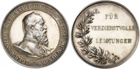 BAYERN. Luitpold, Prinzregent, * 1821, + 1912. 
Silbermedaille 1906 unsigniert, 42,9 mm), für Verdienste um die Ausstellung für Brauerei und Wirt­sch...