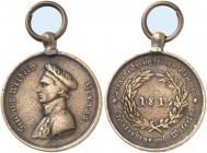 BRAUNSCHWEIG - WOLFENBÜTTEL. Friedrich Wilhelm, 1806-1815. 
Tragbare Bronzemedaille 1815 (von C. Häseler, 35,1 mm), auf die Schlacht bei Waterloo. Br...