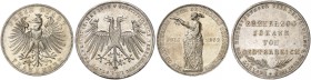 FRANKFURT. - Stadt. 
Lot von 2 Stück: Doppelgulden 1848, "ERZHERZOG JOHANN", Vereinstaler 1862, "SCHÜTZEN­FEST".
Thun 135, 146, AKS 39, 44, J. 46, 5...