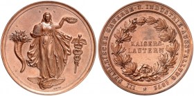 KAISERSLAUTERN. - Stadt. 
Bronzemedaille 1872 (von J. Ries, 41,5 mm), auf die III. Pfälzische Gewerbe- und Industrieaus­stellung. Frauengestalt mit B...