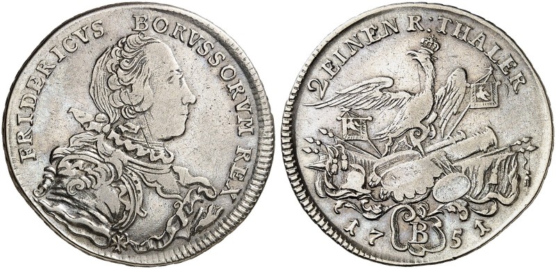 PREUSSEN. Friedrich II., "der Große", 1740-1786. 
1/2 Taler 1751, Breslau.
Old...