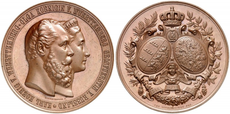 WÜRTTEMBERG. Karl, 1864-1891. 
Bronzemedaille 1871 (von Chr. Schnitzspahn, 49,3...