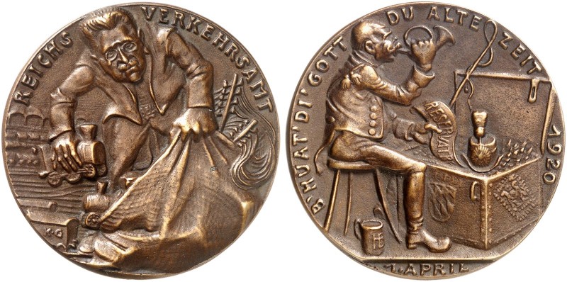 GOETZMEDAILLEN. 
Bronzegußmedaille 1920 (59,1 mm), auf das Reichsverkehrsamt. V...