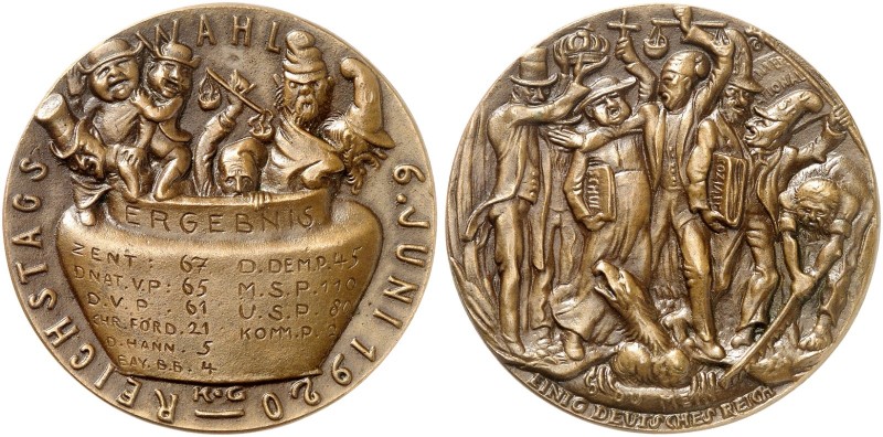 GOETZMEDAILLEN. 
Bronzegußmedaille 1920 (59,0 mm), auf die Reichstagswahl. Part...