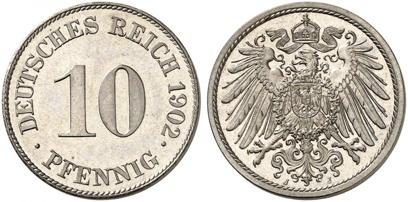 KAISERREICH. KLEINMÜNZEN. J. 13, EPA 28 
10 Pfennig 1902 J.
in dieser Erhaltun...