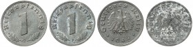 J. 373b, EPA 9 
Lot von 2 Stück: 1 Reichspfennig 1945 F, 1946 G.
vz, f. St