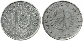J. 375, EPA 38 
10 Reichspfennig 1947 E.
RR !
min. fleckig, ss - vz