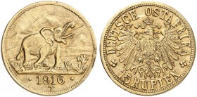 DEUTSCH - OST - AFRIKA. J. N 728a, EPA DOA 30 
15 Rupien 1916 T, Tabora. Gold
vz