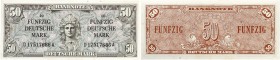 BUNDESREPUBLIK DEUTSCHLAND. 
50 Deutsche Mark o. D. (1948). 40(!) - Serie D - A.
Ros. 248a, Gra. WBZ-10
RR ! l. gebraucht - fast kassenfrisch