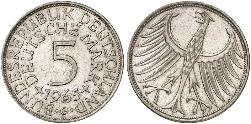 BUNDESREPUBLIK DEUTSCHLAND. J. 387 
5 DM 1965 G, Rückseite zur Vorder­seite um ...