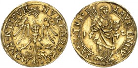 Goldgulden 1542.
Friedb. 1801, Kellner 12, Slg. Erl. 152 Gold berieben, ss+