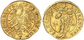 Goldgulden 1604.
Friedb. 1807, Kellner 19, Slg. Erl. 239 Gold Rand min. bearbeitet, ss+