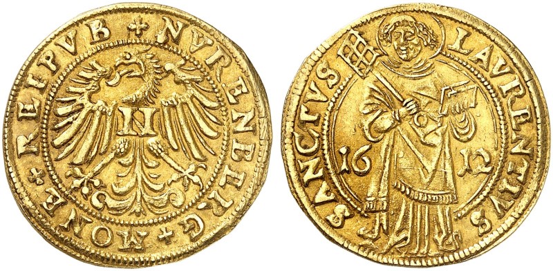 Goldgulden 1612.
Friedb. 1807, Kellner 20, Slg. Erl. 243 Gold vz