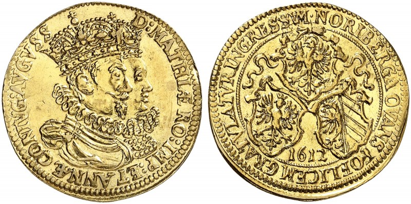 Goldgulden 1612, auf den Einzug des Kaiserpaares Matthias und Anna.
Friedb. 180...