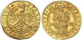 Goldgulden 1613.
Friedb. 1807, Kellner 22, Slg. Erl. 296 Gold vz
