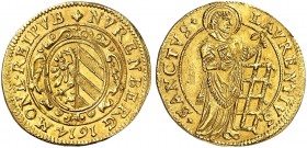 Goldgulden 1614.
Friedb. 1810, Kellner 23, Slg. Erl. 298 Gold vz