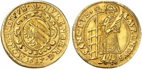 Goldgulden 1617.
Friedb. 1810, Kellner 25, Slg. Erl. 303 Gold f. vz