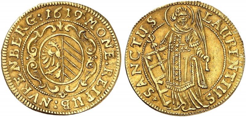 Goldgulden 1619.
Friedb. 1813, Kellner 28, Slg. Erl. 307 Gold f. vz