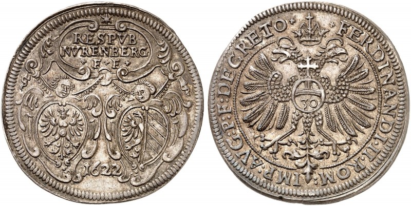 1/2 Guldentaler zu 30 Kreuzer 1622, mit Titel Ferdinand II.
Kellner 213, Slg. E...