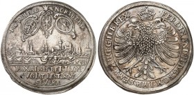 Taler 1633 (Chronogramm), mit Titel Ferdinand II. / Stadtansicht.
Dav. 5652, Kellner 246, Slg. Erl. 433 f. vz / vz