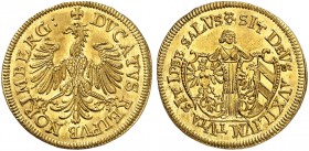 Dukat 1640 (Chronogramm), "Friedenswunsch".
Friedb. 1827, Kellner 62, Slg. Erl. 514 Gold f. St