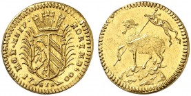 1/4 Lammdukat 1700, Mzm. GFN (1700-1716).
Friedb. 1890, Kellner 93, Slg. Erl. 598 Gold gewellt, Kr., f. St