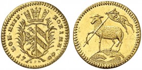 1/4 Lammdukat 1700, Mzm. GFN (nach 1764).
Friedb. 1890, Kellner 94, Slg. Erl. 600 Gold f. St