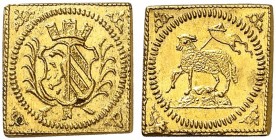 1/4 Lammdukatenklippe o. J. (1700), ohne Mzm.
Friedb. 1892, Kellner 96, Slg. Erl. 603 Gold kl. Stempelfehler, vz - St