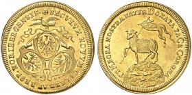 Lammdukat 1700 (Chronogramm), Mzm. GFN (1700-1716).
Friedb. 1885, Kellner 70, Slg. Erl. 588 Gold vz - St