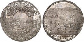 1/2 Taler 1733, auf das Stückschießen / Stadtansicht.
Kellner 288, Slg. Erl. 689 RRR ! schöne Patina, St