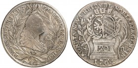 20 Kreuzer 1764, mit Brustbild und Titel Franz I.
Kellner 357, Slg. Erl. 721 ss