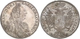 Konventionstaler 1764, mit Brustbild und Titel Franz I., Lege Vindicé-Prägung.
Dav. 2489, Kellner - , Slg. Erl. 746 (dieses Expl.) schöne Patina, vz ...