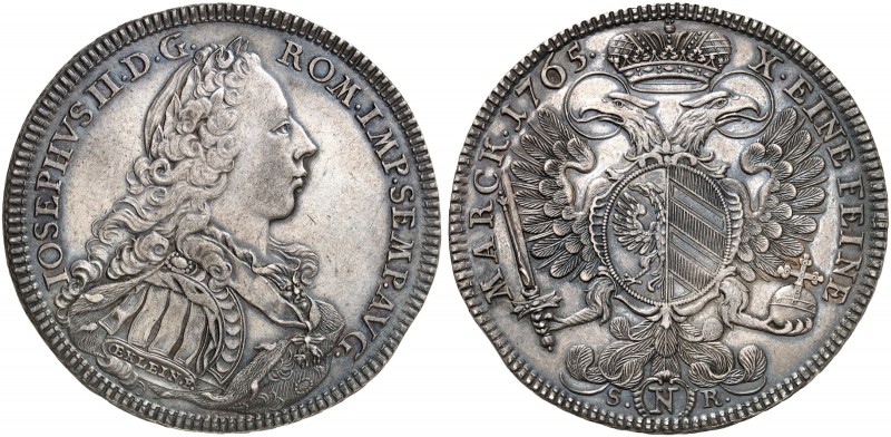 Konventionstaler 1765, mit Brustbild und Titel Joseph II. / Stadtansicht.
Dav. ...